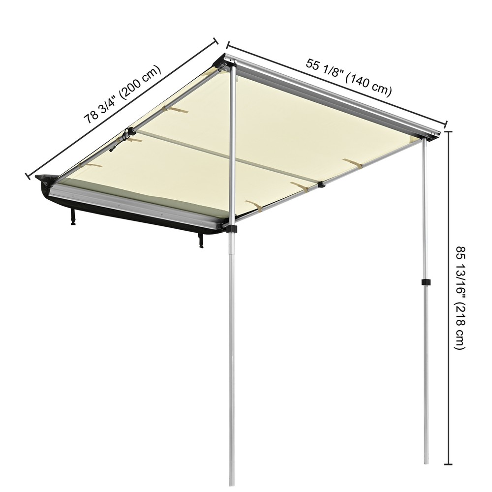 Car Side Awning with LED Light Pull Out Tent Shelter Camping Beige/Grey