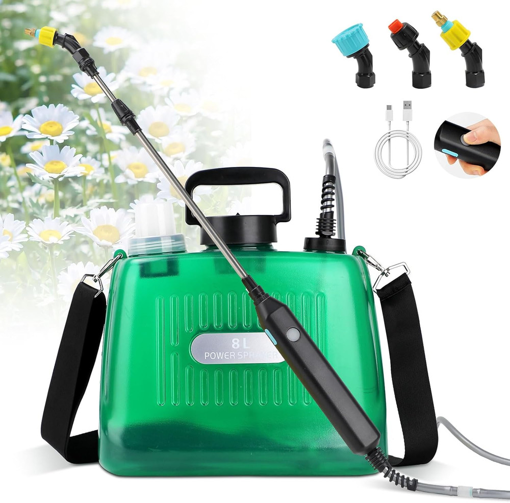2 Gallon Battery-Powered Pump Sprayer with 3 Nozzles and Adjustable Strap