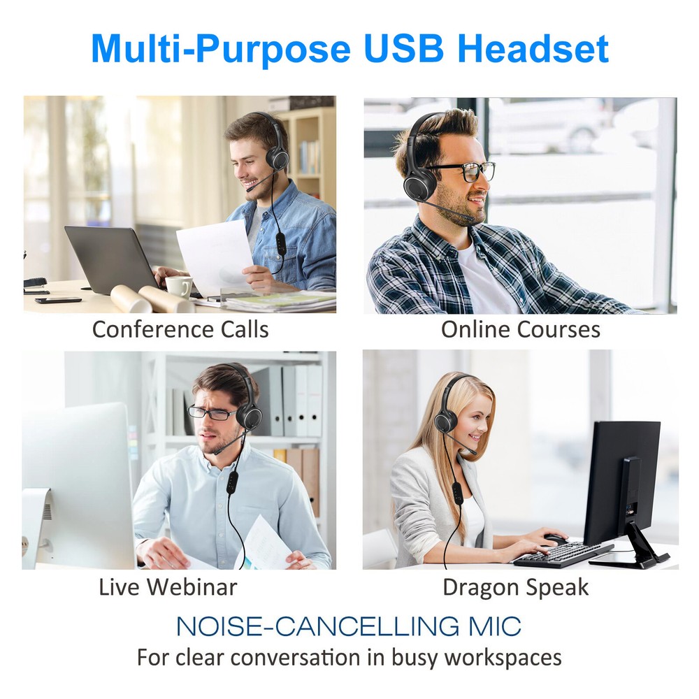USB Wired Microphone Headphone Noise Reduction Computer for PC Chat Call Headset