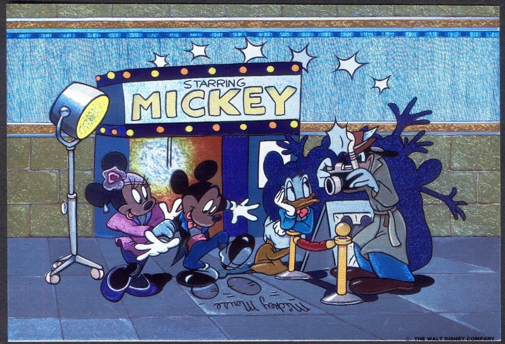 Modern Reflective Foil Postcard: Mickey & Minnie (Warren Dufex 501854). FreePost