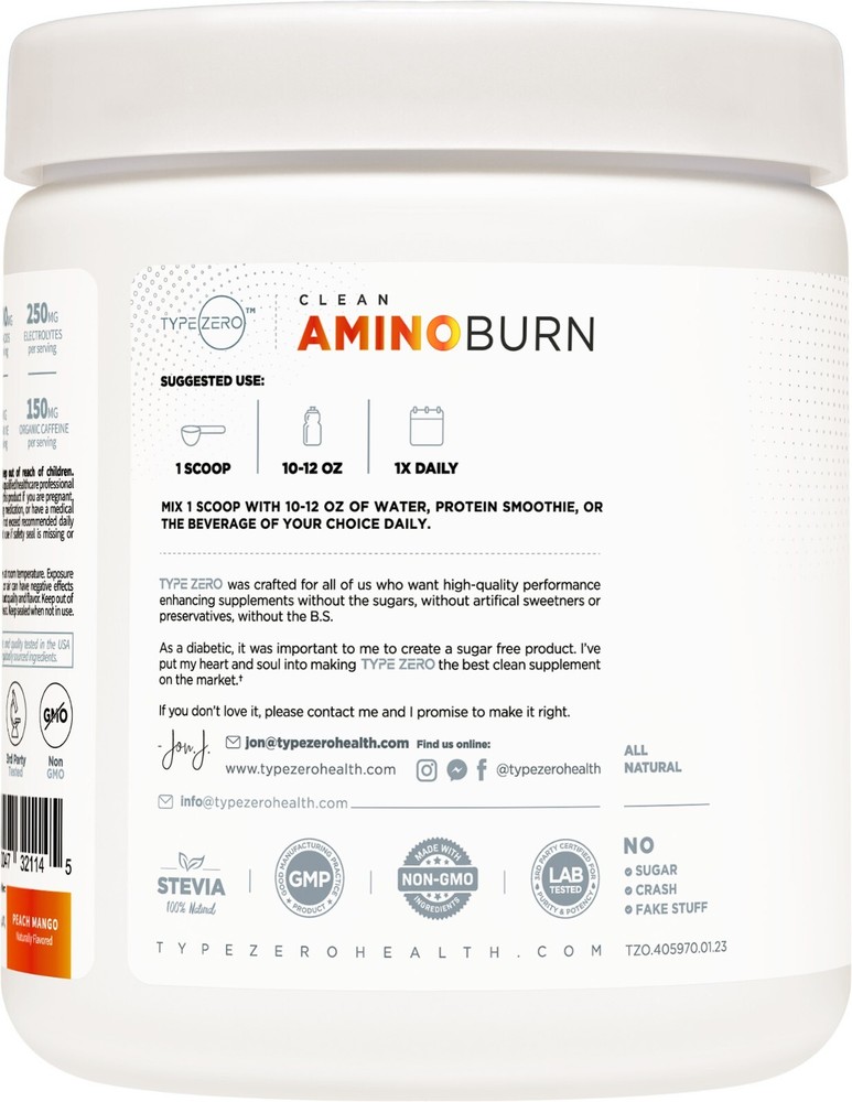 Type Zero AminoBurn - Natural Pre Workout + BCAA (Peach Mango | 30serv)