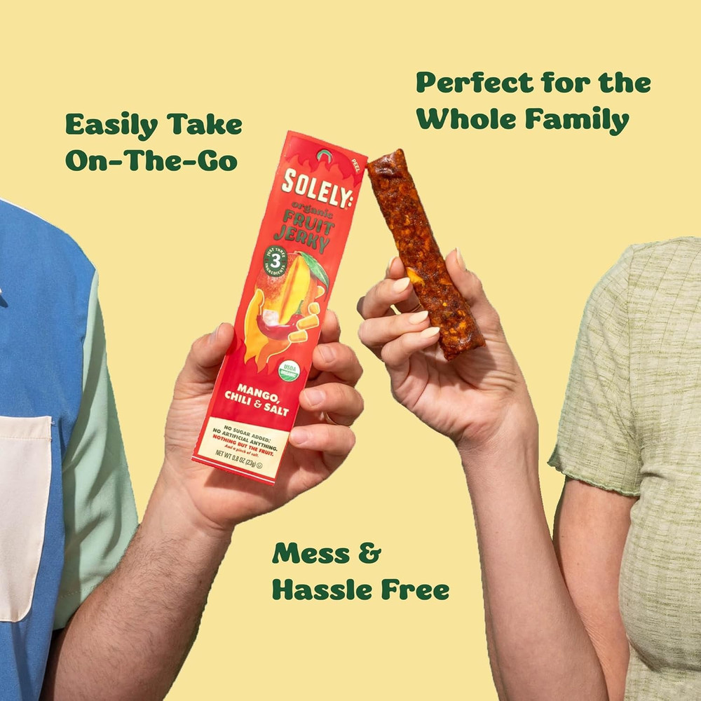 SOLELY - Organic Mango Passion Fruit Jerky - 12 Individually Wrapped Strips