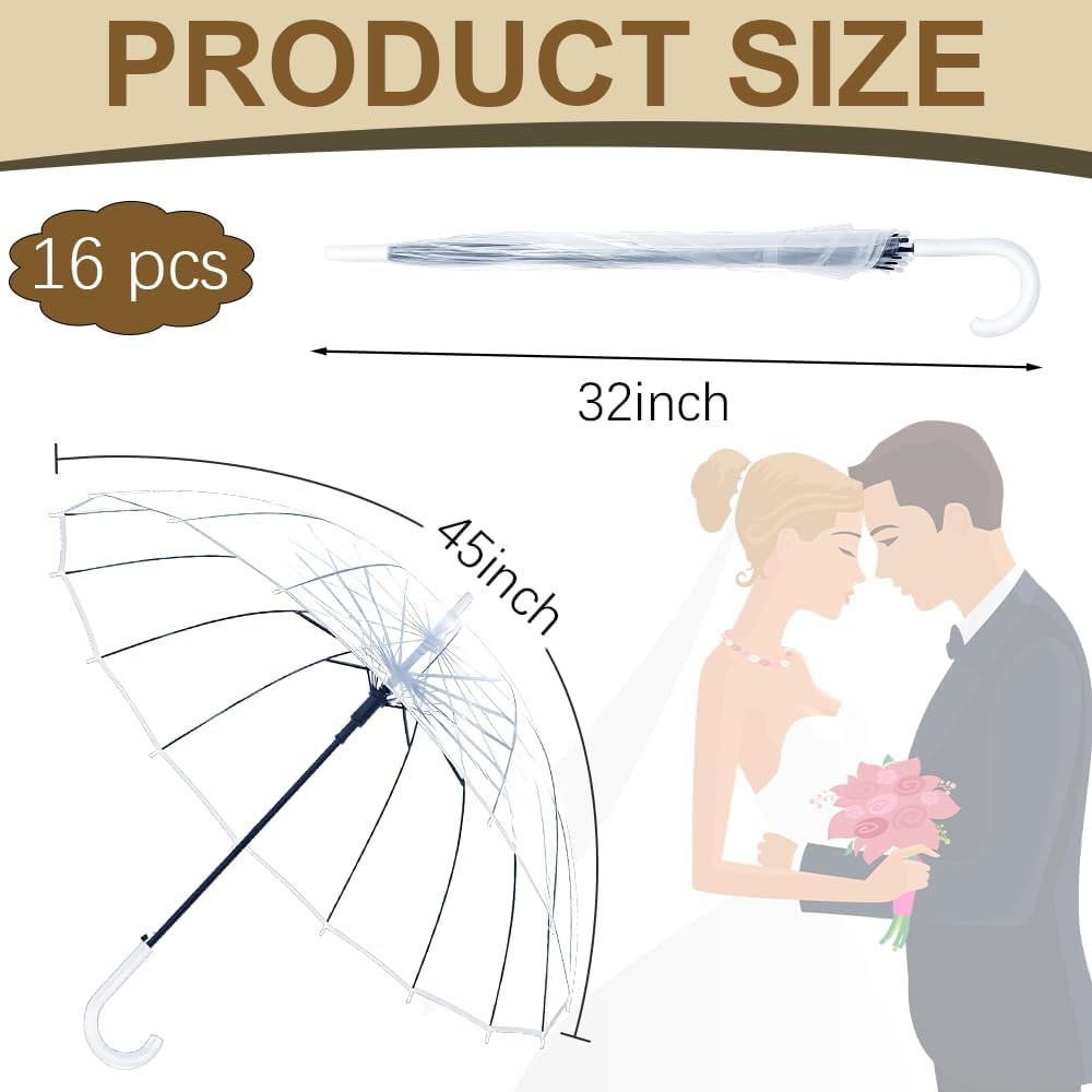 Umbrella Wedding Style Stick Umbrellas Large Windproof Bubble 16PCS