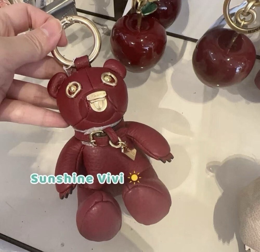 NWT Coach Bag Charm Leather bear cp369 DARK RUBY