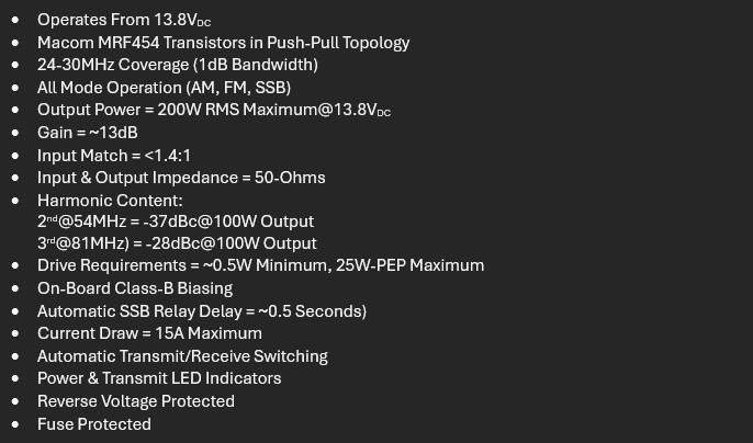 SkyWave DX454 Linear Amplifier Board (MRF454 x 2, AM/FM/SSB)