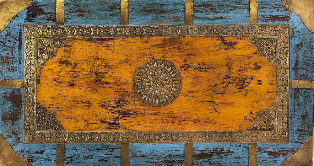 Vintage Brass Storage Trunk With Mango Wood