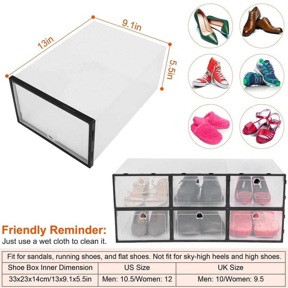 6-18 Pcs Foldable Stackable Shoe Box Storage Plastic Transparent Clear Organizer