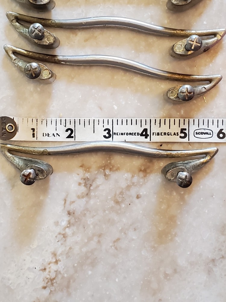 Nickel Mid Century Modern MCM Antique Hardware Drawer Pull Handle 3 3/4”centers