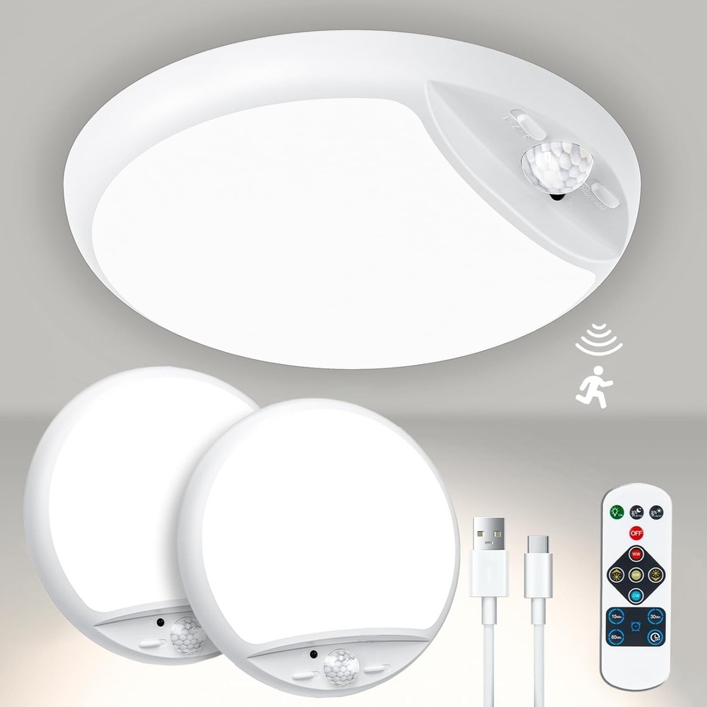 Rechargeable Motion Sensor Light with Remote,7.5inch 600LM 2 PACK, White
