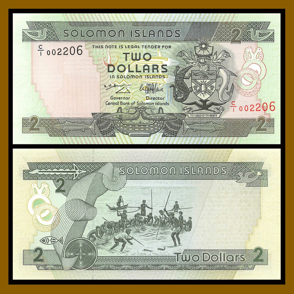 Solomon Islands 2 Dollars, 1997 P-18 (4 Digits) Low Serial Number Unc