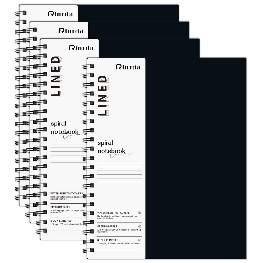Large Lined Notebook Spiral Notebook 8.5" x 11"-4 Pack LINED Notebook 7mm Rul...
