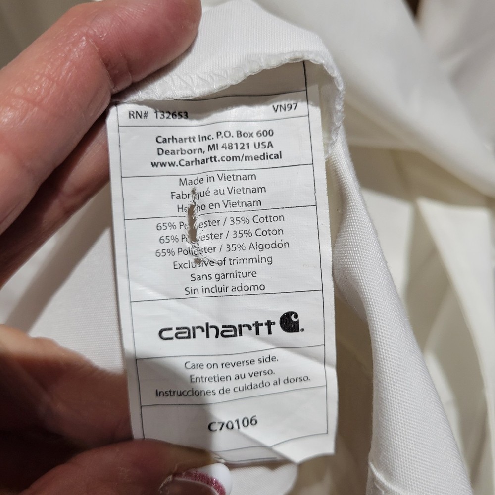 Carhartt Unisex Consultation Lab Coat Size Small S White Button Front Pockets