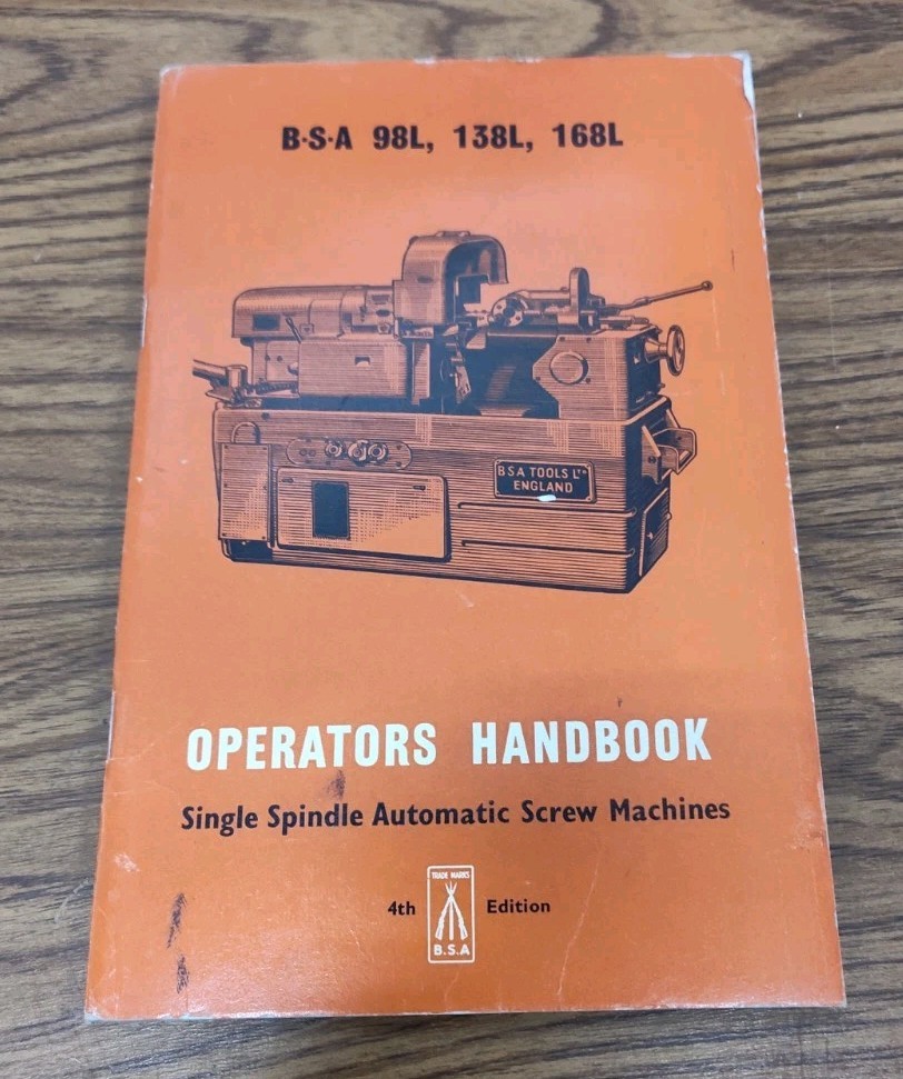 B.S.A. Tools Co Single Spindle Automatic Screw Machine Operator Handbook Manual