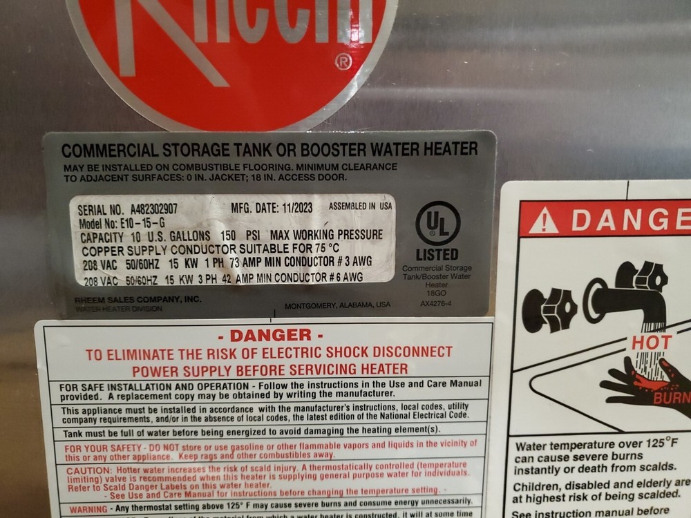 READ Rheem 10 Gal 15KW Commercial Electric Water Heater 208V-480V RUUD E10-15-G.