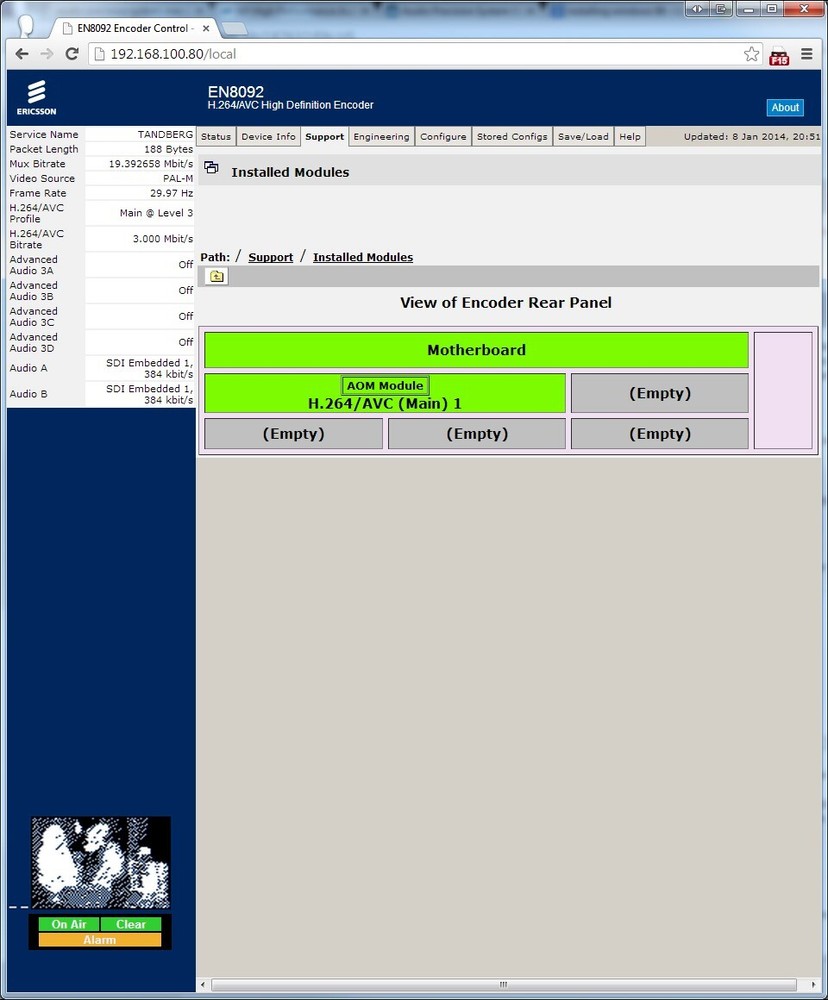 TANDBERG ERICSSON EN8092 HD SDI MPEG-4 AVC HTTP AUTHENTICATION VIDEO ENCODER M2