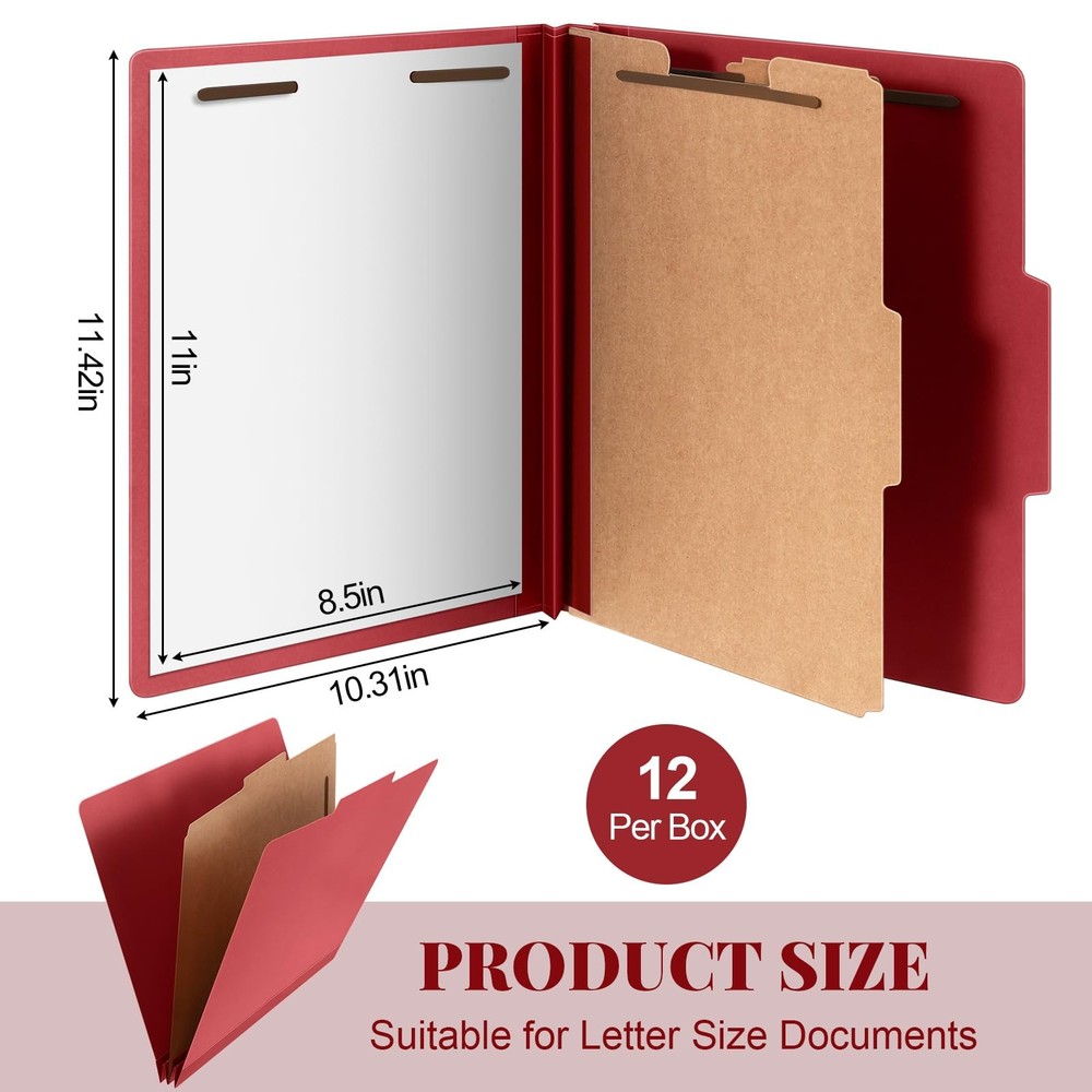 12 Pcs Classification Folders Letter Size, 1 Divider Pressboard File Folder w...