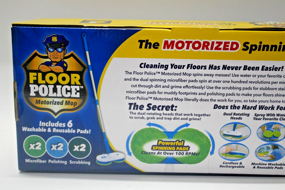 Floor Police Motorized Spin Mop by BulbHead, Cordless Mop, Microfiber, Washable