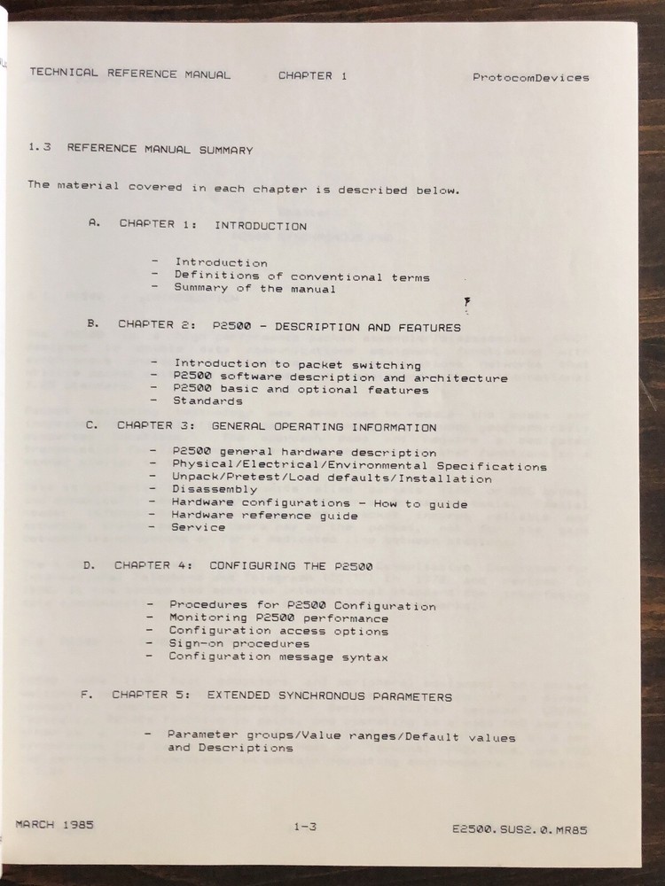 Protocom Devices P2500 Sperry Uniscope X.25 PAD Reference Manual (1985)