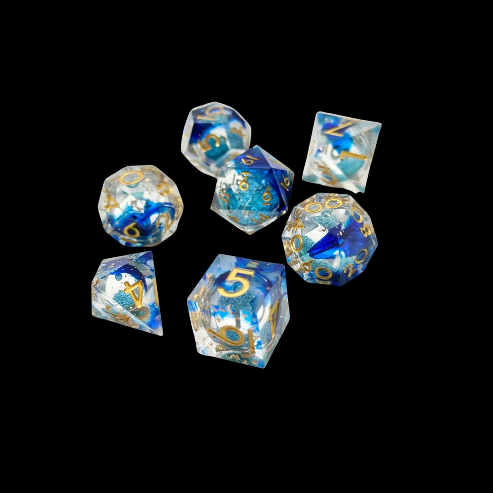 Dice Set Dungeon And Dragons Resin Liquid Core Blue/Gold