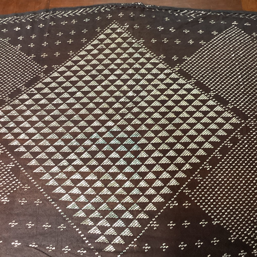 Black Silver Sequin-Like Table Runner Or Table Cloth - 90x27” Diamonds/Camels