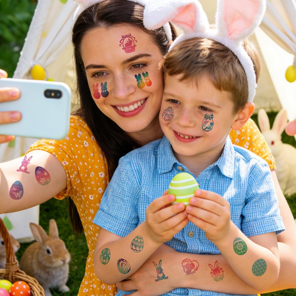 CHARLENT Glitter Easter Pre-Cut Temporary Tattoos for Standard, Multicolor