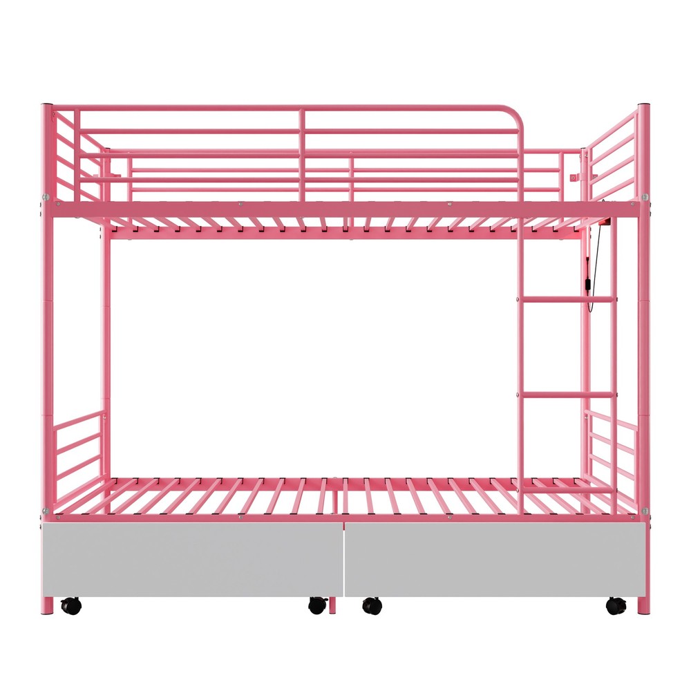 Bunk Bed with USB Charging Station, Able to Split, Metal Bunk Bed, Storage Spa
