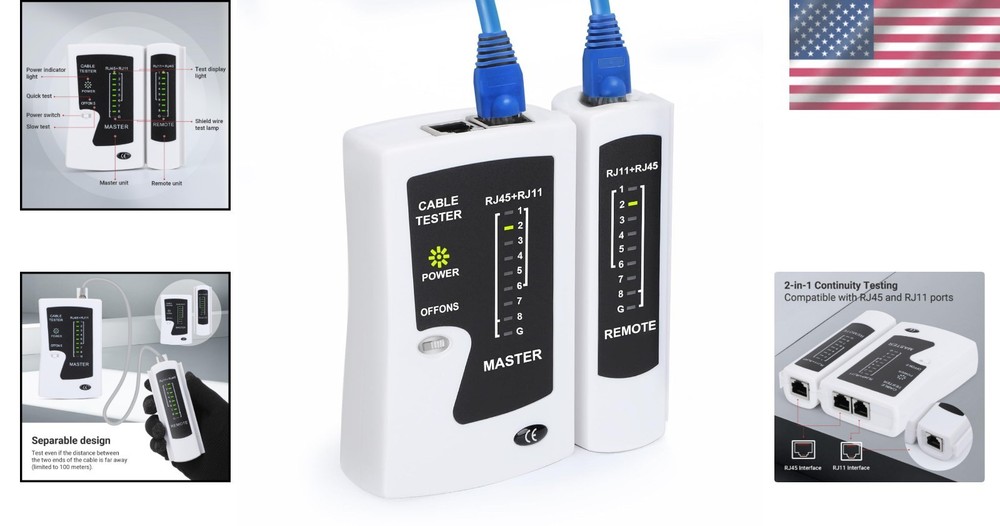 Automatic RJ45 Ethernet Cable Tester with Gold-Plated Socket - Compact Design