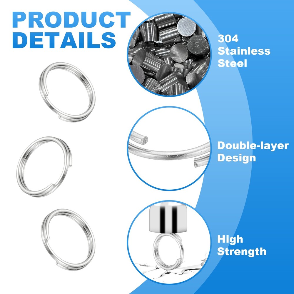 Round Split Ring, 60 Pcs 10 mm Small Split Ring with Double Loops Silver