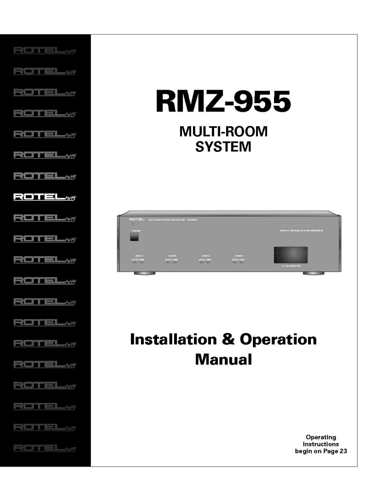 Rotel RMZ-955 Multiroom System Owners Manual