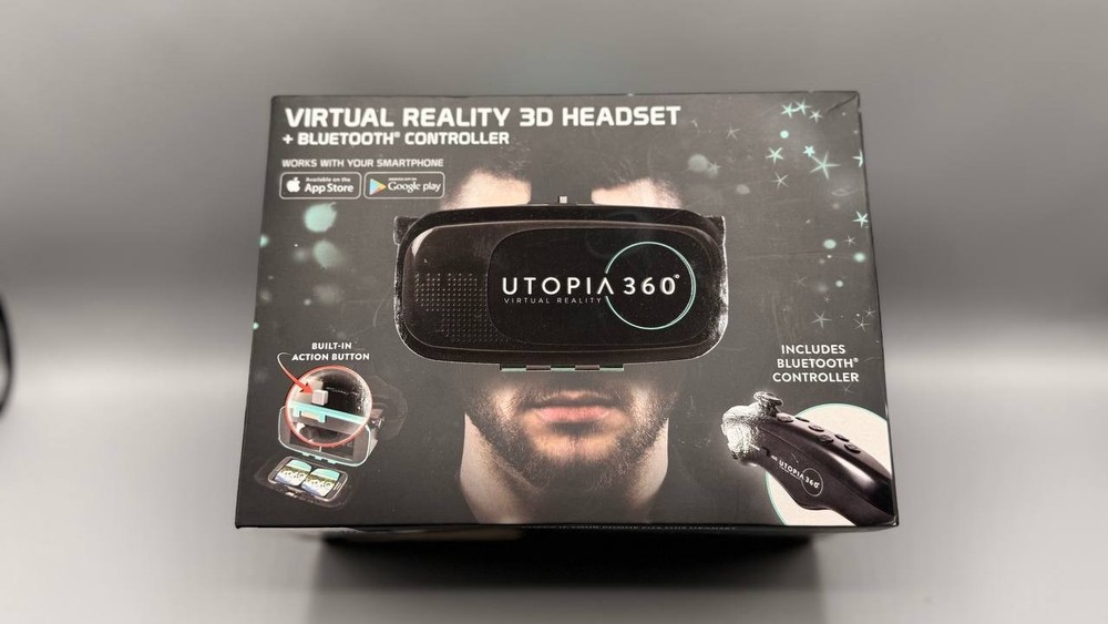 Utopia 360 Virtual Reality 3D Headset with Bluetooth Controller – New