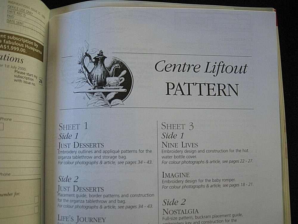 INSPIRATIONS - ISSUE NUMBER 25 - 2000 - FULL PATTERN SHEETS STILL ATTACHED