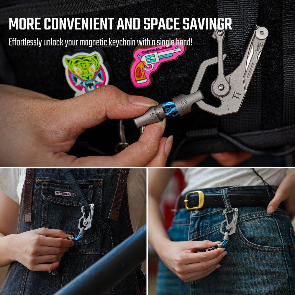 KeyUnity KA45 Titanium Quick Release Keychain, OneHand Detachable Magnetic Co...