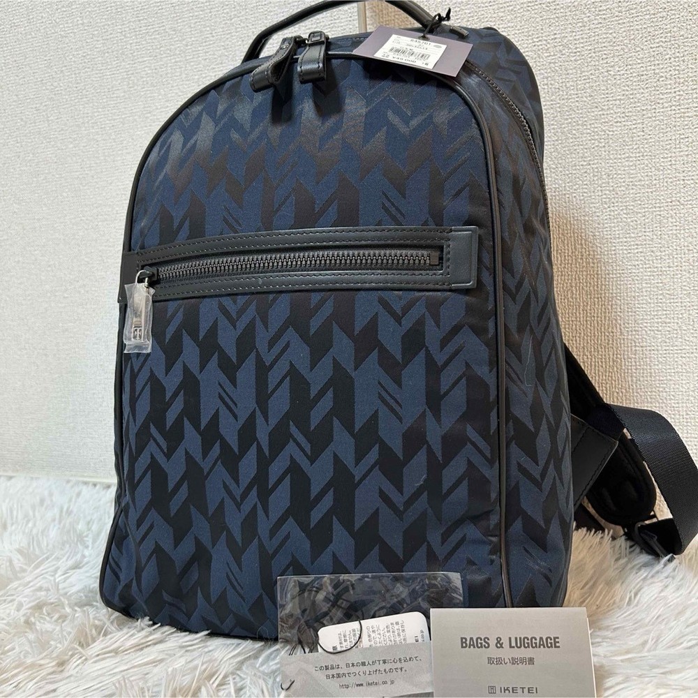 Fujitaka Backpack Geometric Pattern Large Capacity Navy New With Tag From Japan