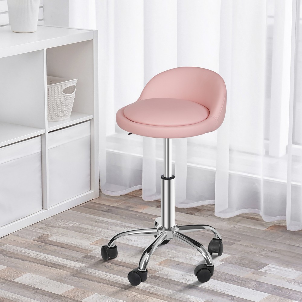 Rolling Stool Adjustable Height Hydraulic Swivel Salon Stool with Backrest Pink