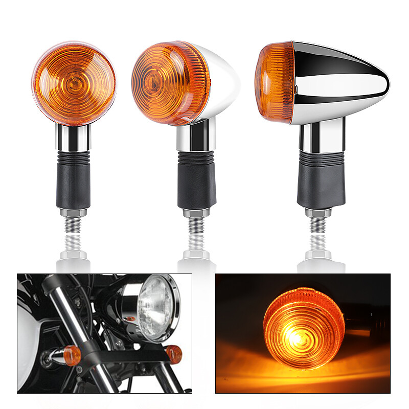 4x Chrome Bullet Front Rear Motorcycle Turn Signal Blinker Indicator Amber Light
