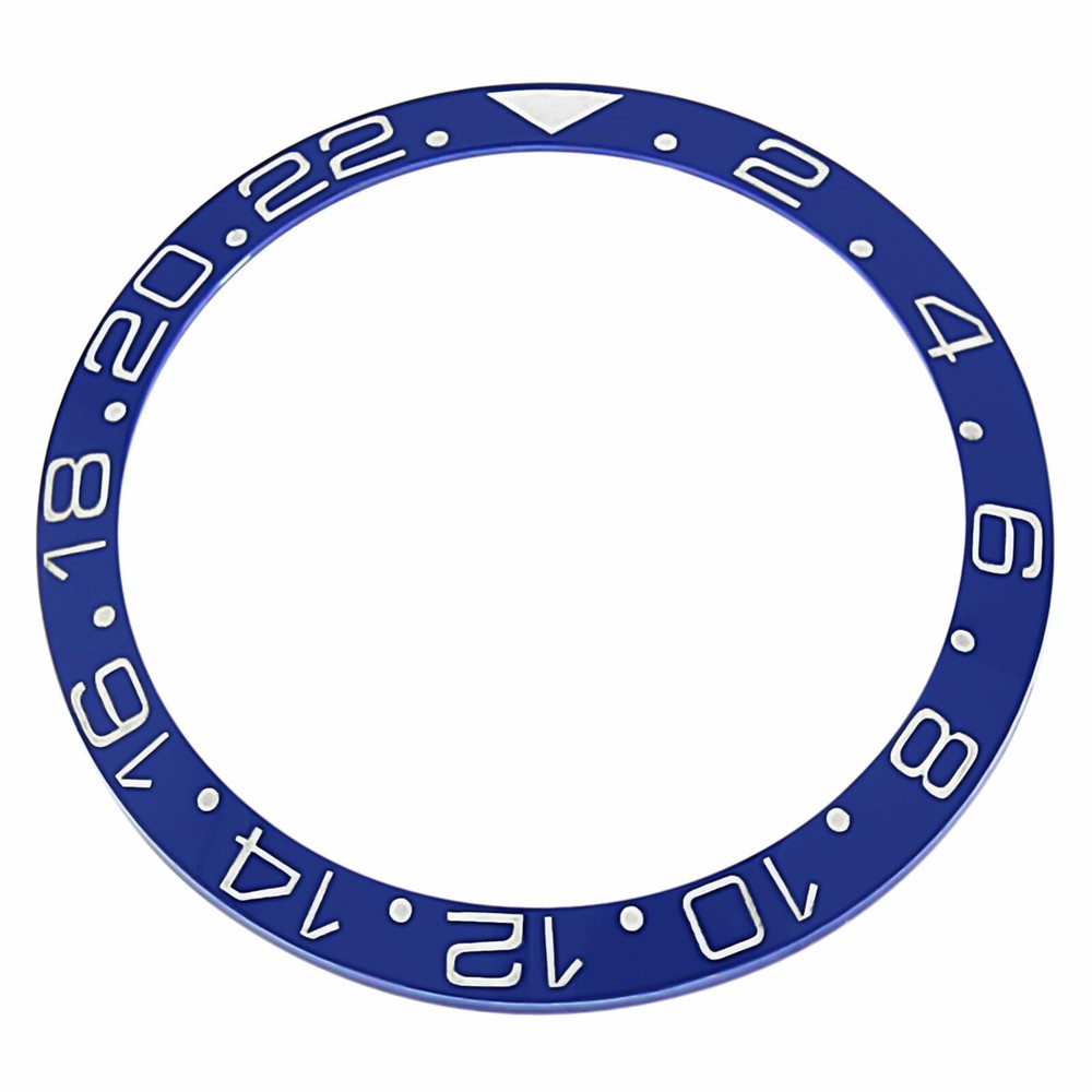 REPLACEMENT BLUE CERAMIC INSERT WITH SILVER FONT FOR WATCH 37.70MM X 30.70MM