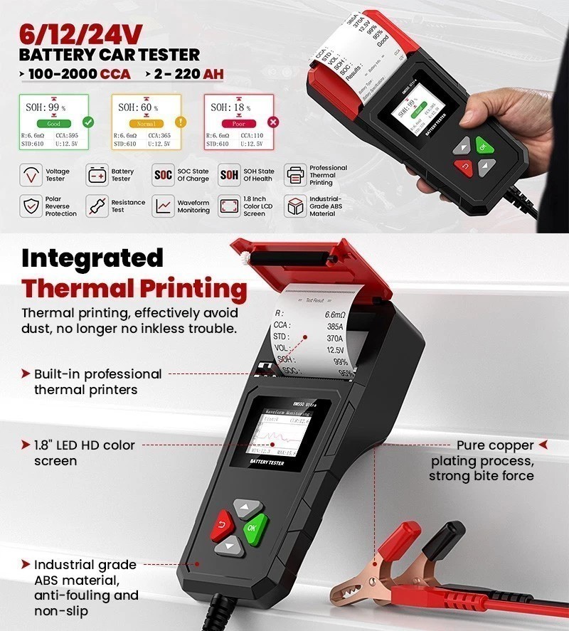 12/24 V Hand Held Battery-Electrical System Tester w/ Printer