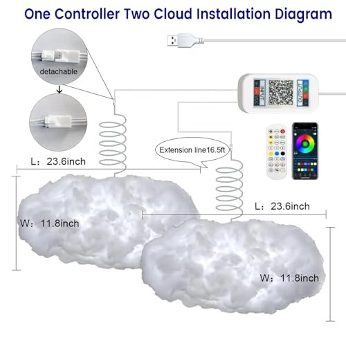 Cloud Led Lights for Bedroom, Multicolor Creative Night Lighting Kit 2 Clouds