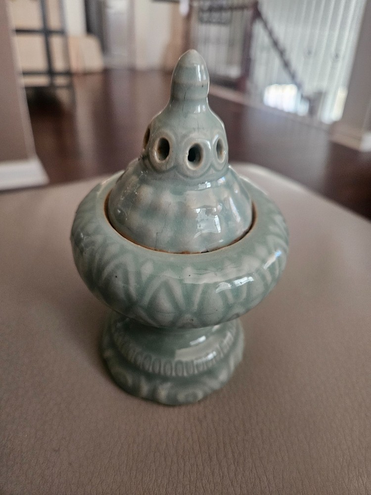 Chinese celadon miniature incense burner - 5 inches
