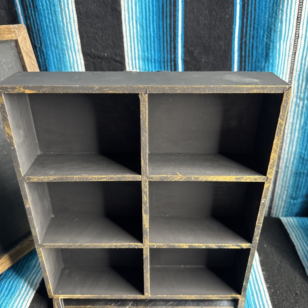 Display Shelf- Multi Use- Wood 11x10x2 Free Standing/Wall Mountable- Gold Accent