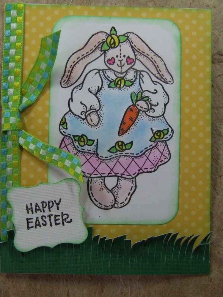 Handmade HAPPY EASTER Card HANDPAINTED BUNNY Using Stampin Up! Pop Up 3D   Grass