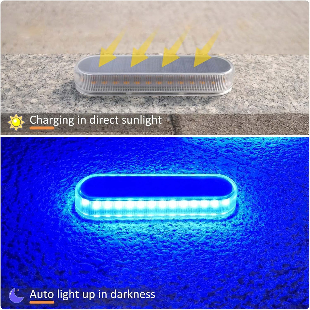 Solar Dock Lights Marine 4-Pack - Solar Powered Blue LED Deck & Step Lights, IP6