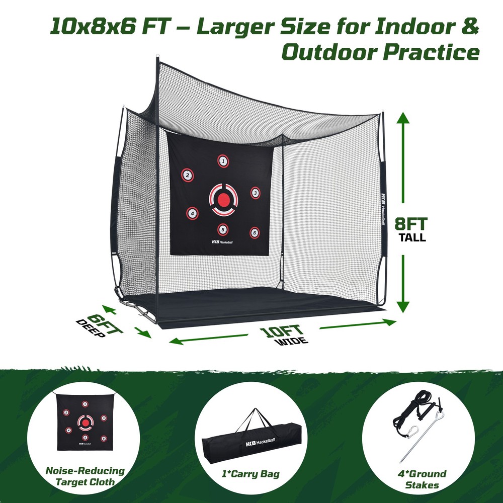 10x8x6FT Golf Training Hitting Cage Heavy Duty Golf Practice Net w/ Target Cloth