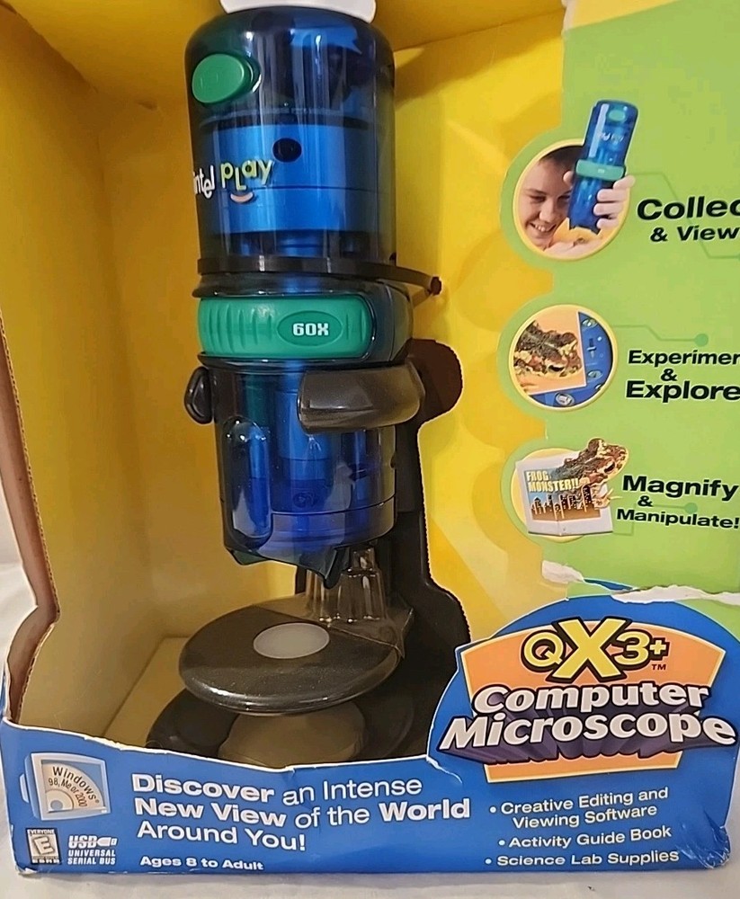Intel Play QX3+ Computer Microscope 8 & Up includes an activity guide book
