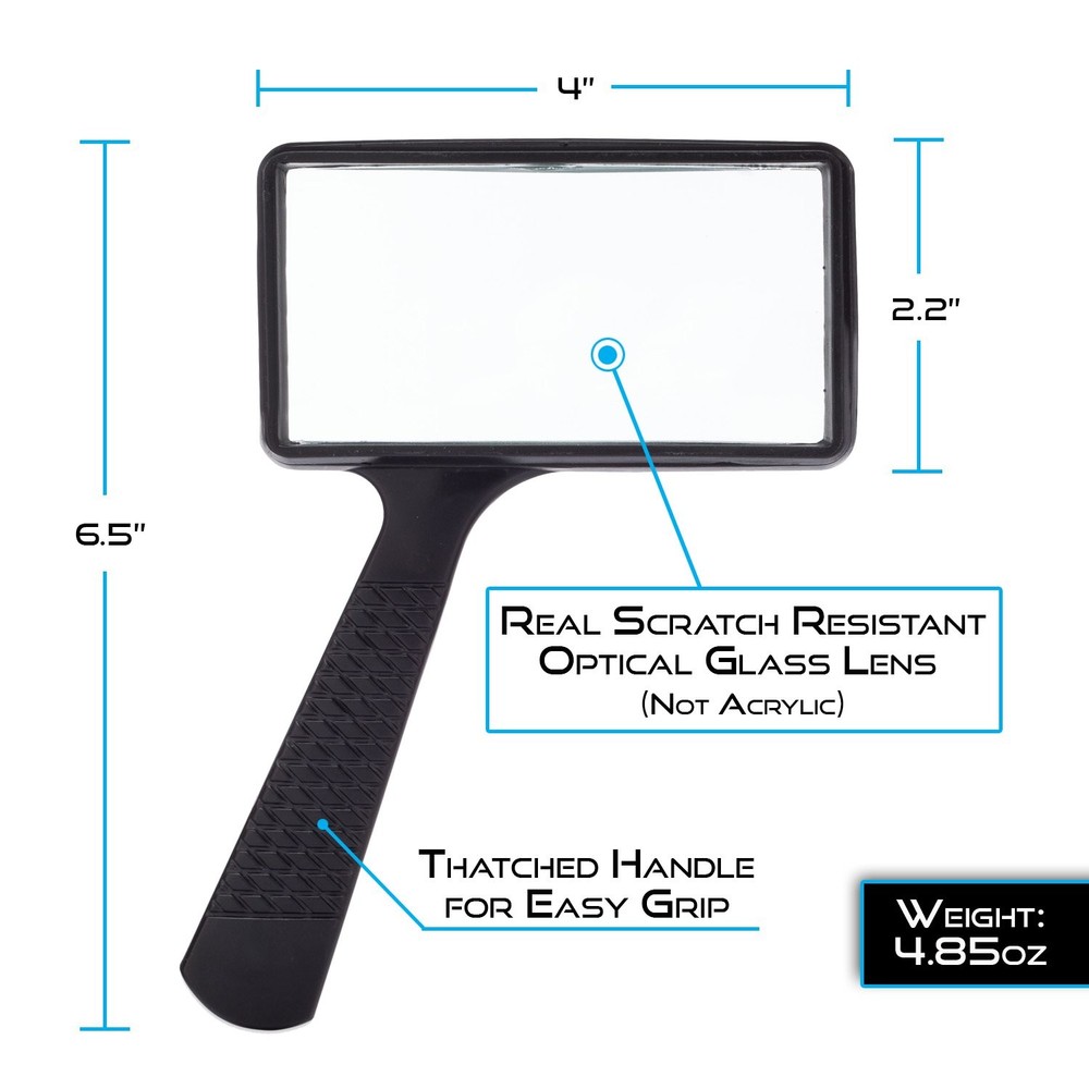 Jumbo Rectangular Handheld Magnifying Glass (3X Magnification) – Scratch Resi...