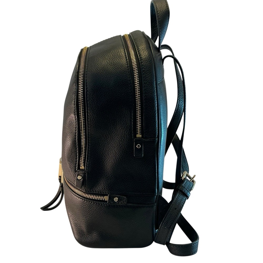 Michael Kors Bag Rhea Medium Pebbled Leather Backpack Black w/Gold Hardware