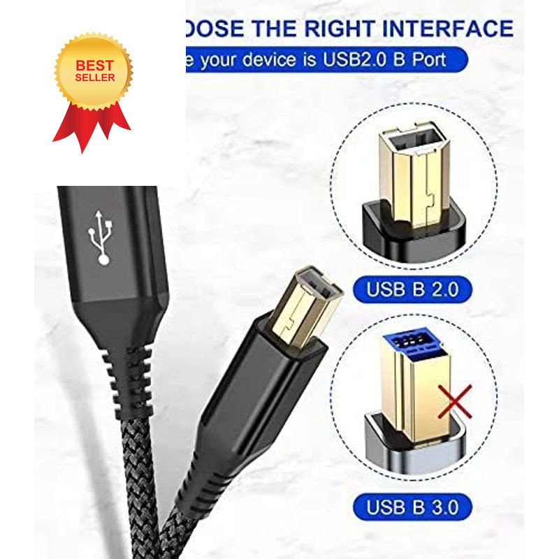 sweguard Printer Cable 10ft, USB-A to USB-B Cable, High Speed black