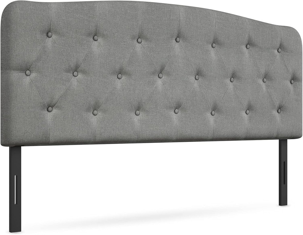 Modern Light Grey Upholstered Button Tufted Headboard, Adjustable Height, Full S