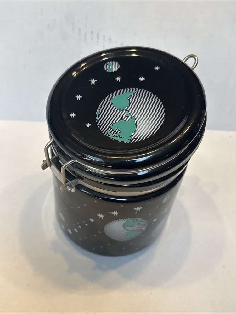 Chaleur Basic 6” Canister Planets Space Orbiting Earth Stars Black Celestial