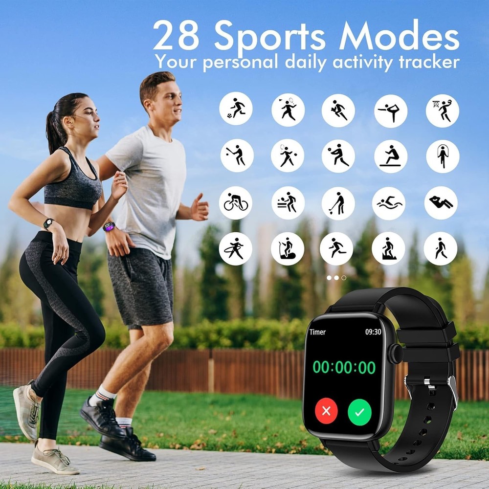 Waterproof 1.9" Smart Watch - Heart Rate & Sleep Tracker for iOS/Android